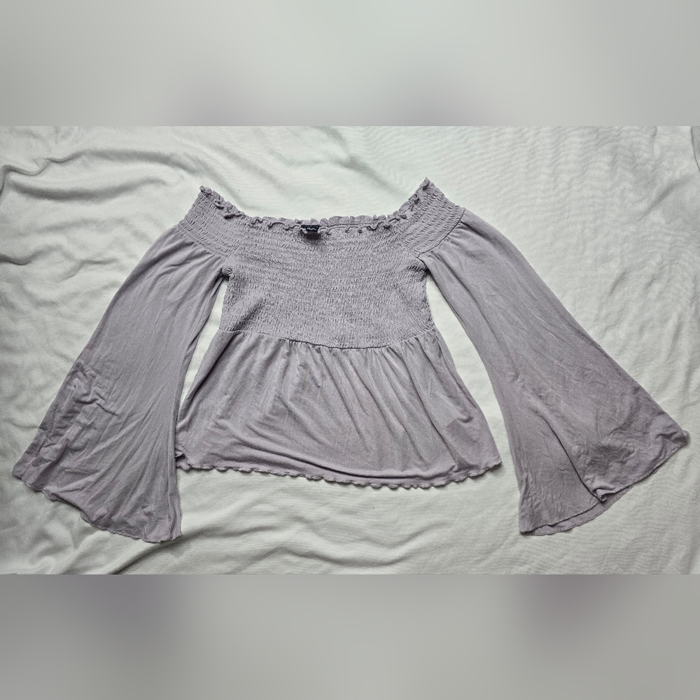 American Eagle AEO Lavender Festival Smocked Off the Shoulder Top Size Xsmall